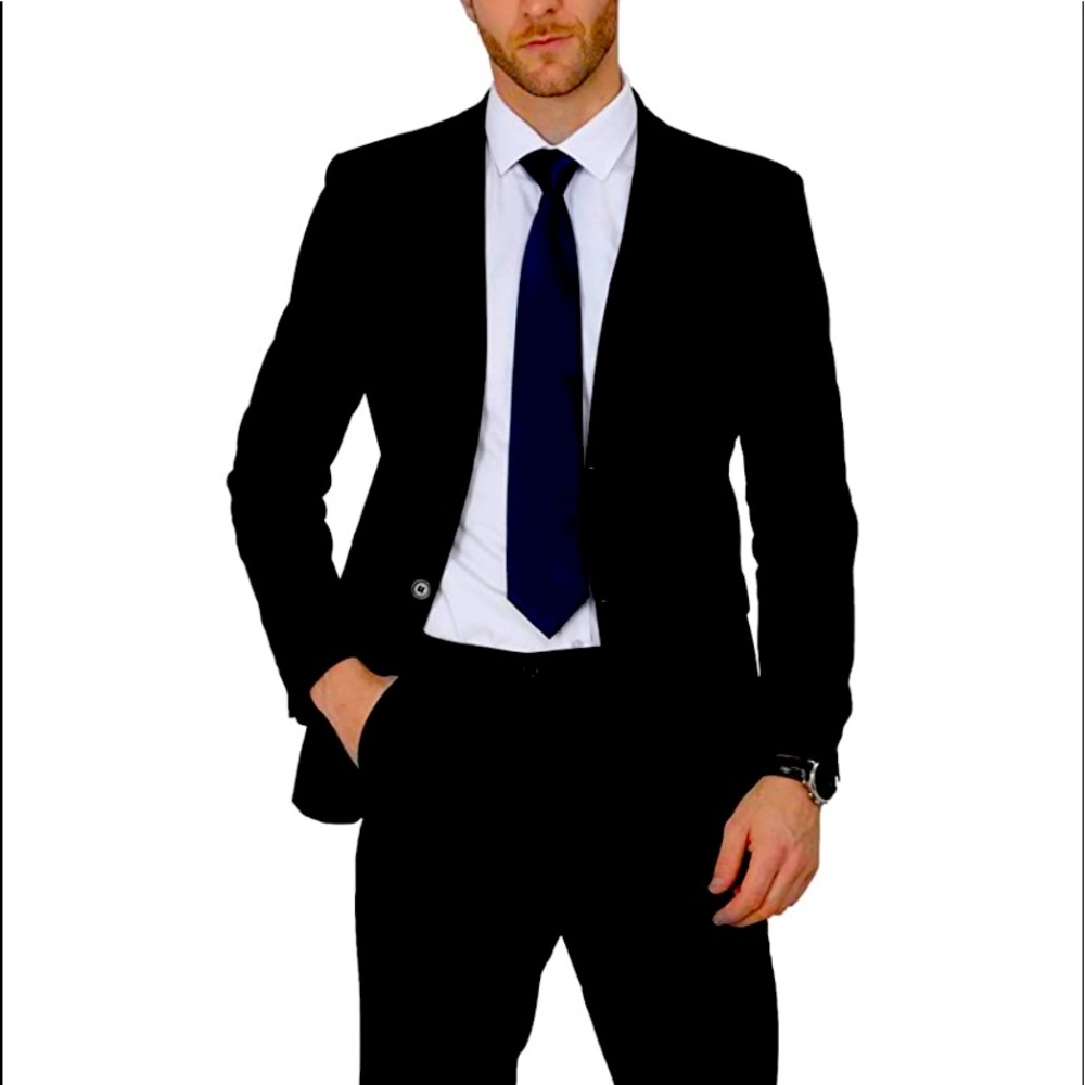 COPY - Suit Two Button Closure, Slim, Flat Front, Zipper, Button, Adjustable Wa…